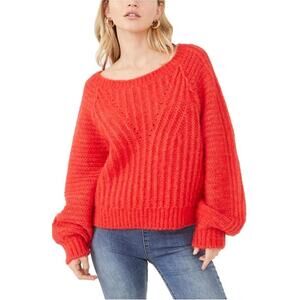 Free People | Red Carter Oversized Pullover Sweater | Size XS